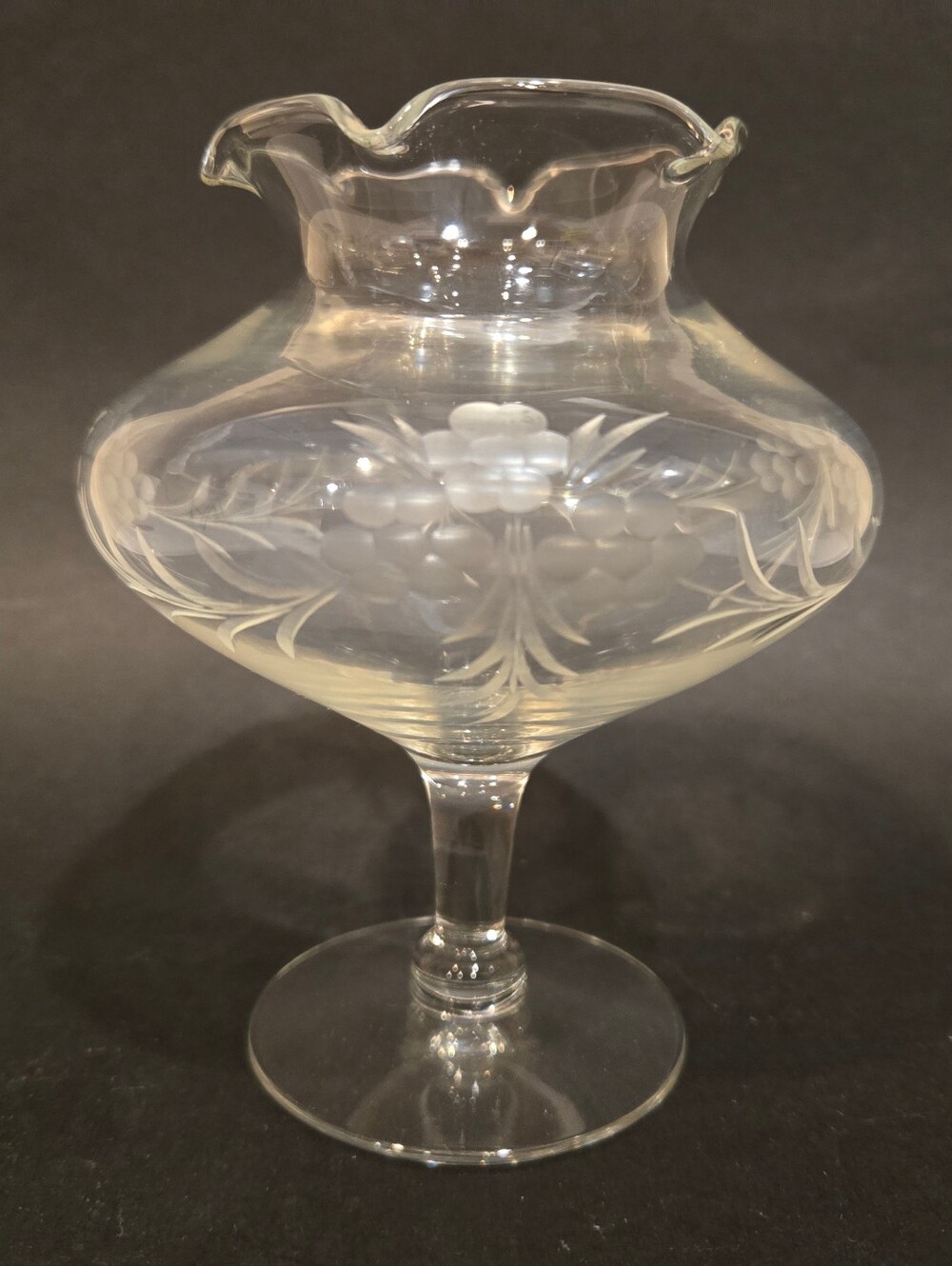 Vintage Princess House Clear Etched Glass Pedestal Vase